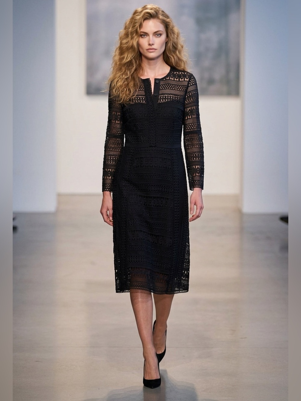 Burberry Black Long Sleeve Lace Dress